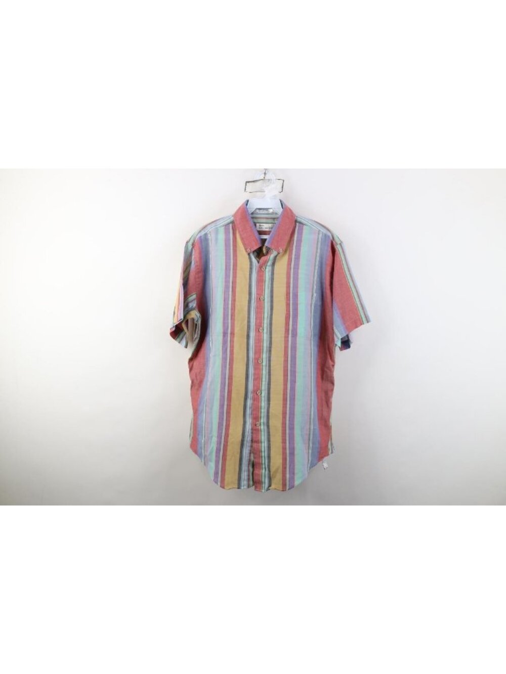 Vintage 90s Streetwear Mens Large Rainbow Striped Collared Button Down Shirt